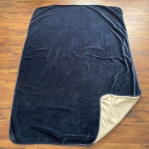 Brookstone Nap Travel Throw Blanket 48x68 Navy Velour Ultra Plush Soft Cozy